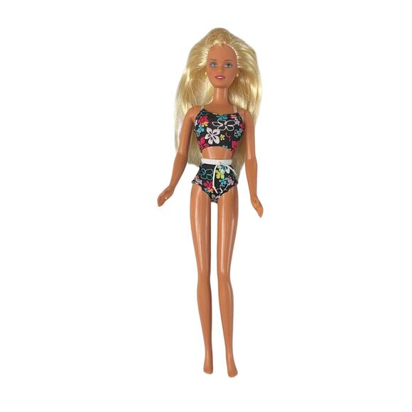 Mattel Other - Mattel Hawaii Barbie Doll Black Floral Swimsuit 12 Inch 1995 Vintage Barbiecore
